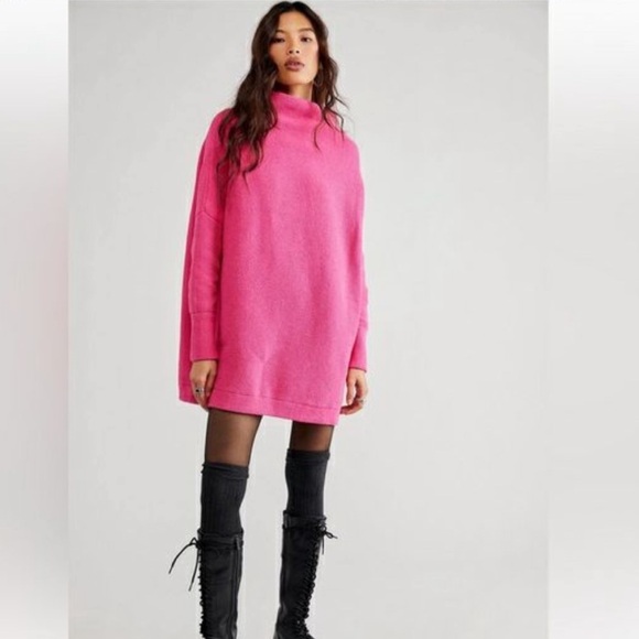 NWT Free People Ottoman Oversized Slouchy Ribbed Knit Raspberry Rose Pink Small - Picture 2 of 16